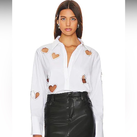 Alice + Olivia White Heart Cutout Button Down Shirt - Picture 1 of 1
